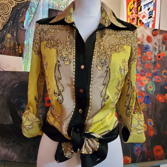 Vintage Caché gold long buttondown baroque blouse - Picture 3 of 4